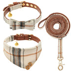 3-Piece Plaid Dog Collar & Leash Set with Bow Tie & Bandana