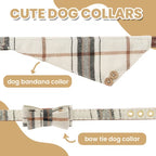 3-Piece Plaid Dog Collar & Leash Set with Bow Tie & Bandana